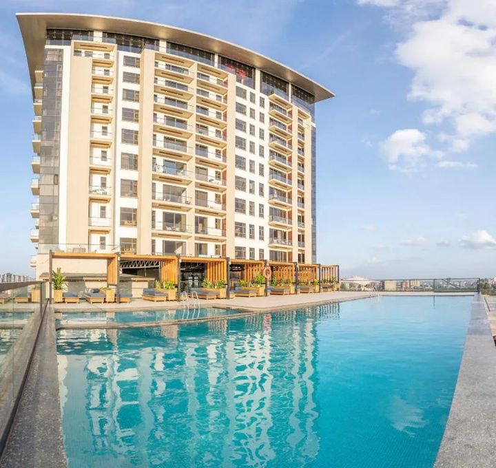 Apartment tower with rooftop pool